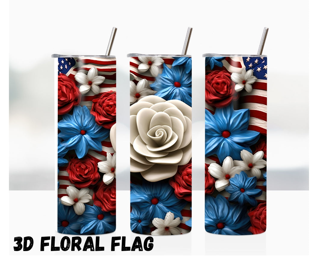 20oz Tumbler "Patriotic 3d Floral"