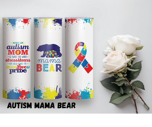 20oz Tumbler "Autism Mama Bear"