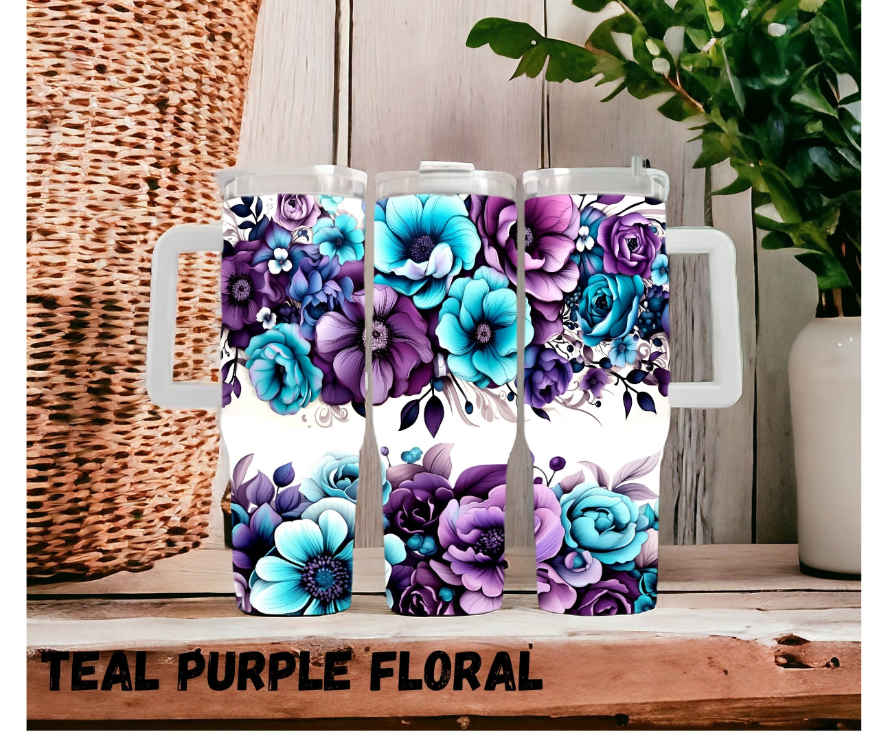 40oz tumbler "Purple and Teal Floral"